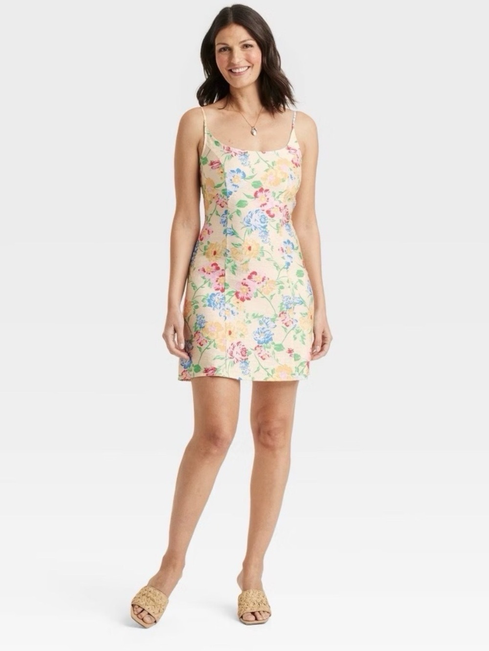 Target A New Day Cream Floral Mini Dress with Pink, Blue & Green Print